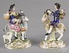 Pair of Derby porcelain figural groups, 19th c., of a man and woman riding goats, 5 3/4'' h.