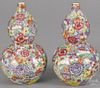 Pair of Chinese famille rose millefiore double-gourd vases with Qianlong mark on underside