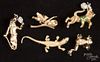 Gold animal-form brooches, to include a Puss in Boots, a Jiminy Cricket, a frog, a lizard