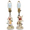 Pair of Dresden Porcelain Figurine Table Lamps