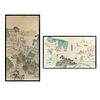 ANÓNIMO. Lote de 2 obras pictóricas. China, siglo XX. Tinta sobre seda con escenas cortesanas y costumbristas. Enmarcados.