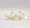 Lote de 6 figuras decorativas. Japón. SXX En porcelana, una Lefton. Acabado gres. Consta de: dama, niña y 4 bebés.