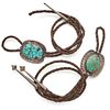  Two Native American Turquoise, Silver Bolos