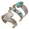 Collection of Two Turquoise, Silver Bracelets