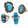 Collection of Four Navajo Turquoise, Silver Rings