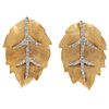 Pair of Diamond, 18k Yellow Gold Leaf Earrings