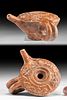 Rare Roman Redware Pottery Oil Lamp Guttos