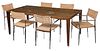 Modern Bamboo Dining Table, Six Chromed Chairs