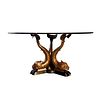 Bronze Triple Dolphin Base Glass Top Table