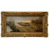 19th Century Original European Oil on Canvas of Sheep on Path, Signed by Linhart