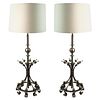 Pair of Postmodern Silvered and Aged Metal Table Lamps