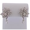 Mid Century Platinum Old Mine Cut Pear Shape Diamond Dangle Earrings 