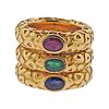 Chaumet Paris 18k Gold Ruby Sapphire Emerald Band Ring Set of 3