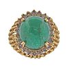 1960s 18k Gold Emerald Cabochon Diamond Ring