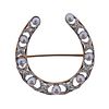 Antique 14k Gold Diamond Pearl Horseshoe Ring Brooch Pin 