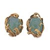 1960s 14k Gold Green Beryl Cabochon Earrings