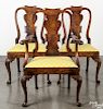 Set of seven George II style burlwood dining chairs, to include one armchair, 38 1/2'' h.