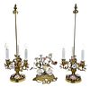Pair Gilt Bronze and Porcelain Lamps, Ink Well