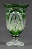 GREEN CUT TO CLEAR GLASS FOOTED VASE
