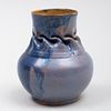 George E. Ohr Blue Glazed Pottery Cinched Vase