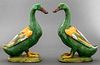 Chinese Export Green Porcelain Ducks, Pair