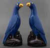 Chinese Export Blue Porcelain Birds, Pair