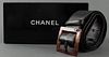 Chanel Black Leather Logo Belt