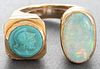 18K Yellow Gold Opal & Carved Turquoise Ring