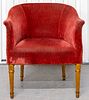 Regency Style Red Velvet Upholstered Armchair