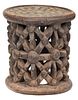 West African Carved Stool with Coin Inlaid Seat