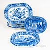 Four Large Blue and White Transfer-decorated Platters