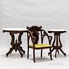 Two Walnut Marble-top Tables and an Art Nouveau Chair