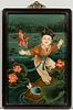 Chinese Reverse Glass Painting of a Young Girl Fishing