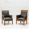 Two Modern Mahogany and Leather Armchairs