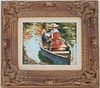 20th C. Impressionist Painting of Woman Rowing