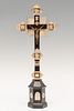 Holy land cross; 19th Century.
Rosewood and carved mother-of-pearl.
It has a locket on the back.