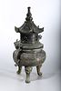 Chinese Archaistic Bronze Tripod Covered Censer