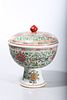 Chinese Famille Verte Porcelain Covered Stem Bowl