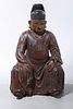 Antique Chinese Carved Lacquered Wood Seated Figure