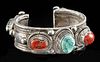Vintage Tibetan Silver, Coral, and Turquoise Bracelet