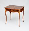 RARE GEORGE III GILT-BRONZE-MOUNTED TULIPWOOD, SYCAMORE AND HAREWOOD MARQUETRY WRITING TABLE, IN THE FRENCH TASTE, POSSIBLY BY PIERR...