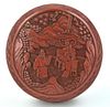 Chinese Round Carved Red Lacquer Box,19th C.