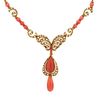 Vintage Coral & Diamond Fancy Beaded Necklace