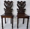 Pair of French Carved Oak Hall Chairs, 19th Century