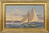 Donald W. Demers Oil on Linen "Sailing Off Nantucket at Sankaty Light"