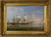 Louis Dodd Oil on Panel "American Warship on the Thames Passing Greenwich"