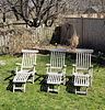 Three Outdoor Classics Teak Steamer Chaise Lounge Armchairs