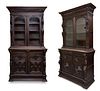 Important pair of Renaissance-style cabinets. Spain or France, second half of the 19th century. 
Carved oak wood and glass. 
With keys.