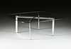 A MID-CENTURY "BARCELONA" STYLE GLASS TOPPED CHROME COFFEE TABLE, 1960s,
