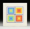 SIBYL EDWARDS (Canadian b. 1944) AN OP ART PAINTING, "Four Gradient Squares," CIRCA 1975,